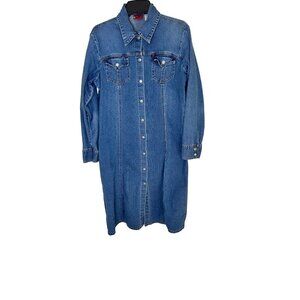 Vintage Levis Womens Western Large Denim Button-Down Long Sleeve Shirt Dress EUC